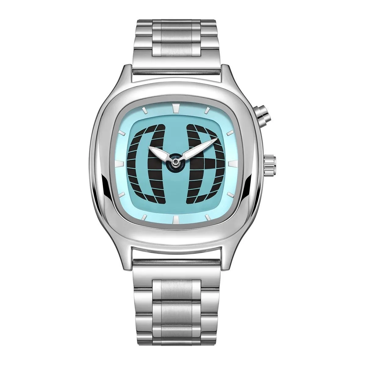 Statement horloge met lichtblauwe grafische wijzerplaat