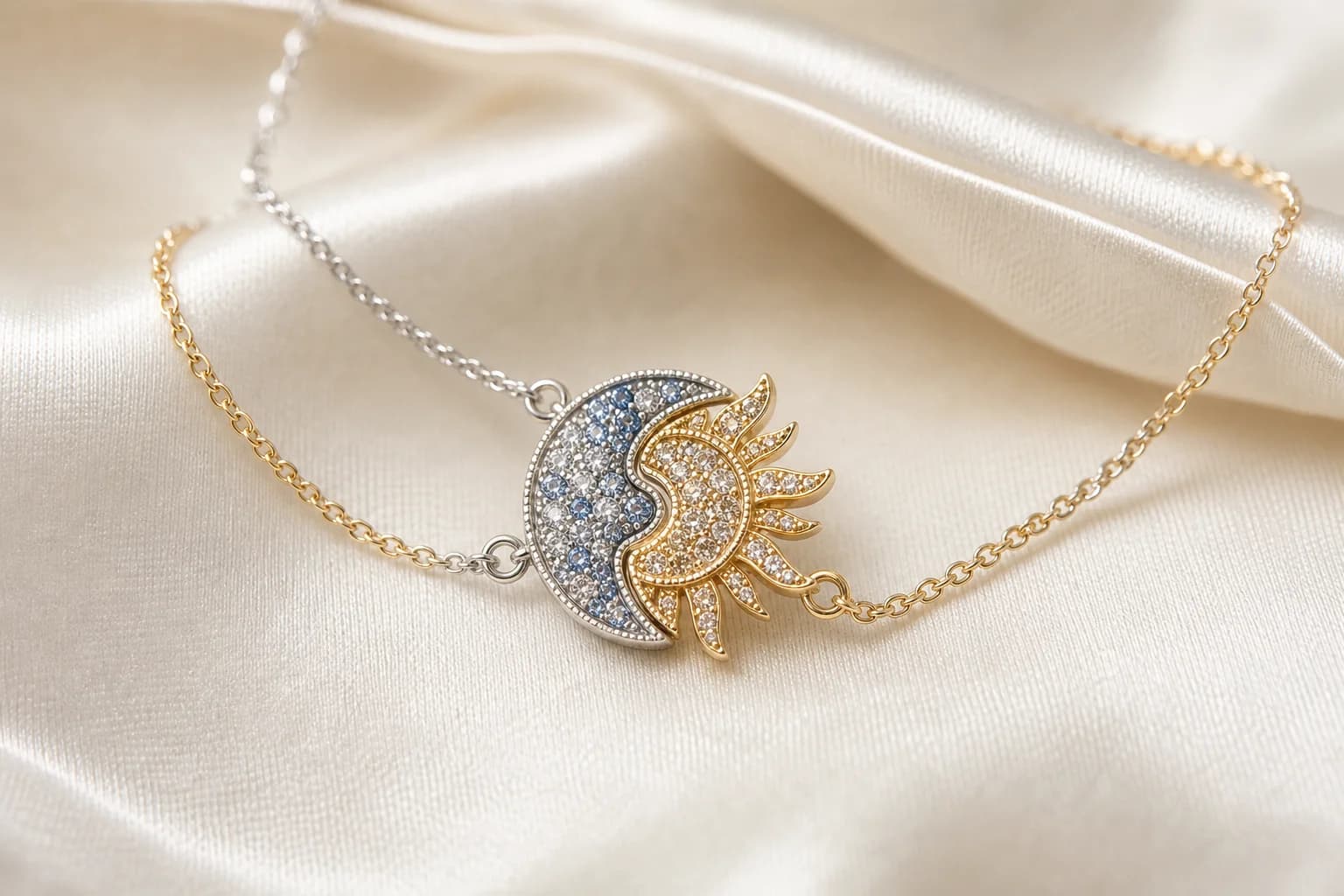 SUNMOON armbandenset op ivoorkleurige zijde