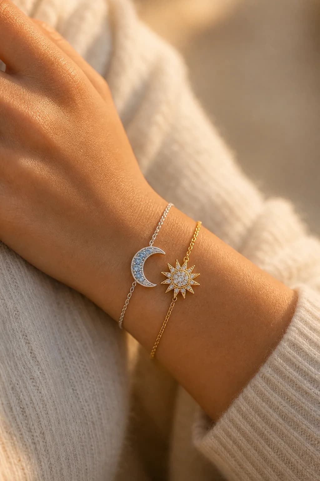 Sun & Moon armbanden gedragen om de pols